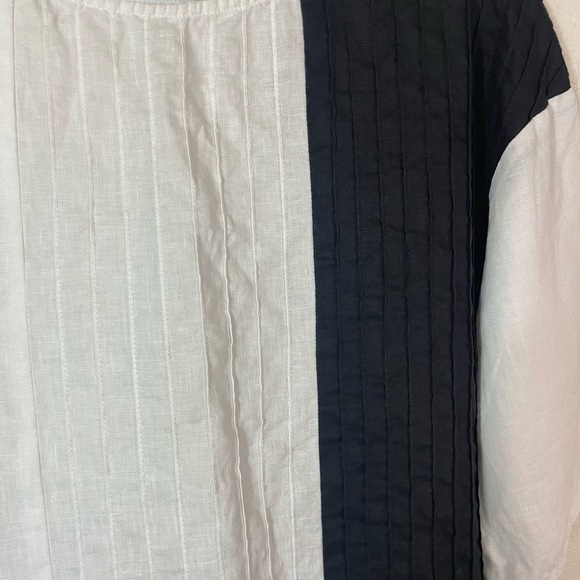 peck&peck Color Block Linen Short Sleeve Blouse size L Black White Boxy - Picture 7 of 7